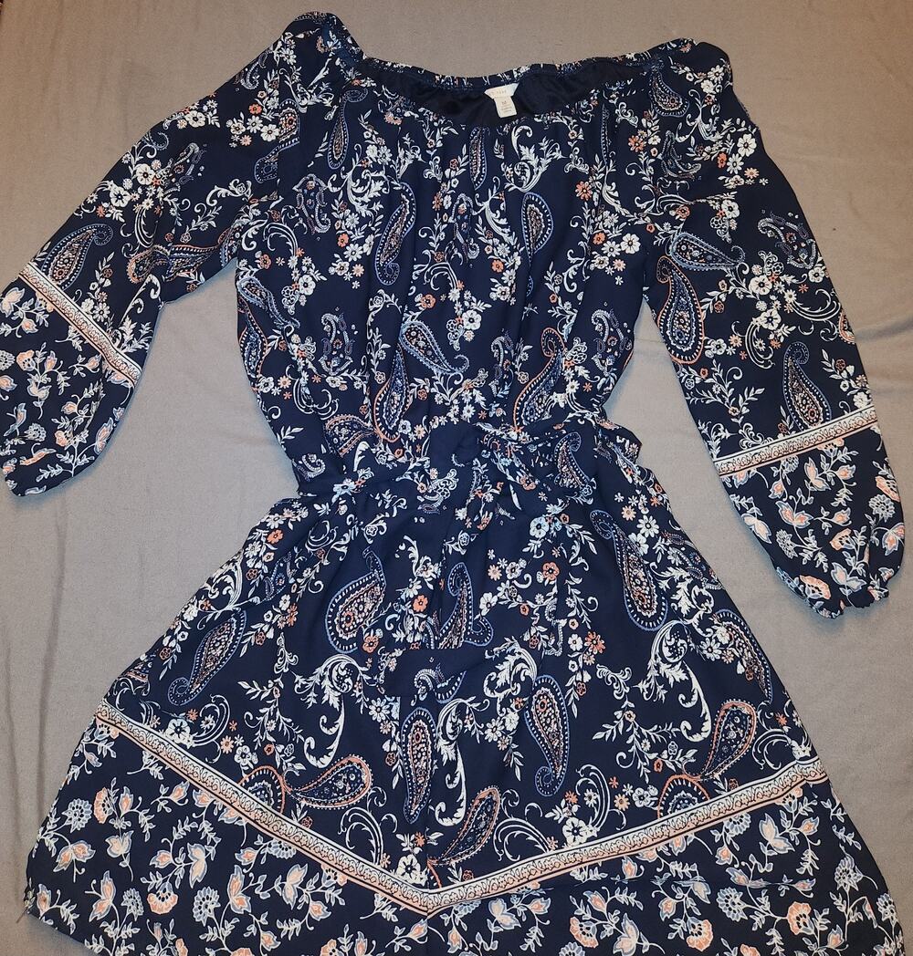 Cato EST 1946 Blue Floral Paisley Preppy Whimsy Romper Tie Waist Medium